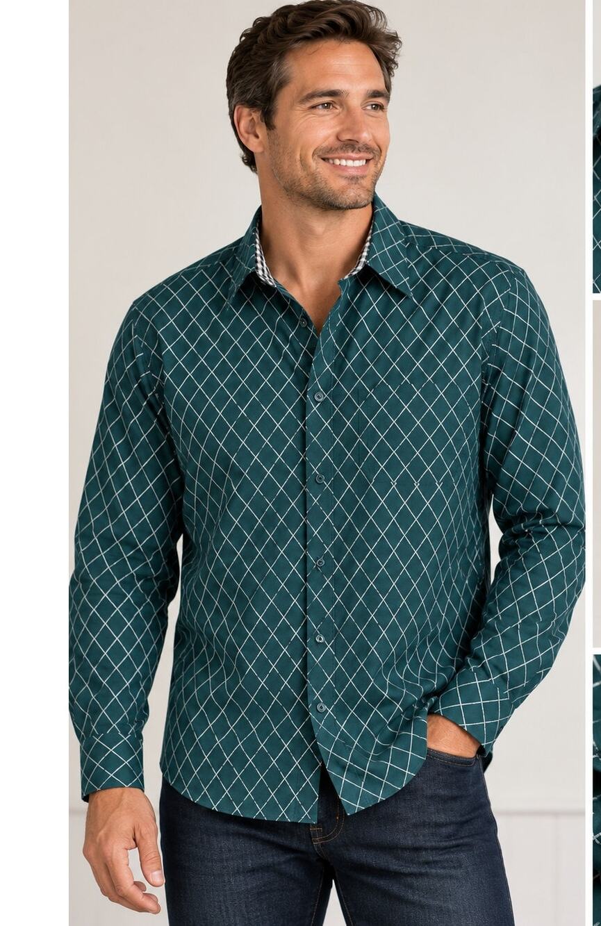 COOFANDY Men’s XXXL Green White Diamond Button Down Shirt 3XL NWT Cotton